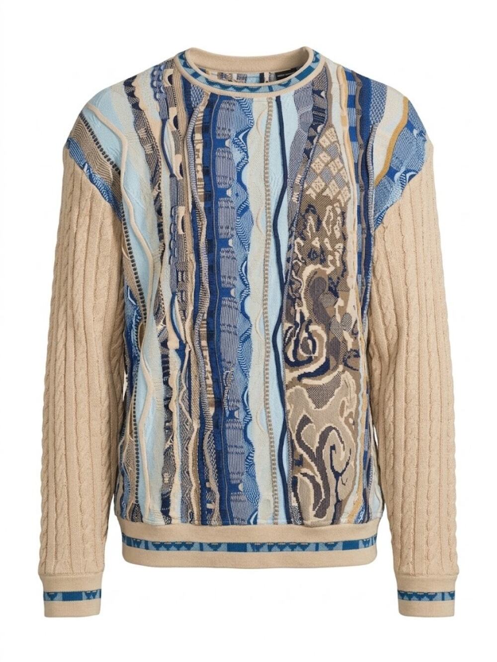 Coogi Wearable Art 3D Textured Luxury Knit Crewneck Sweater Khaki 2XL